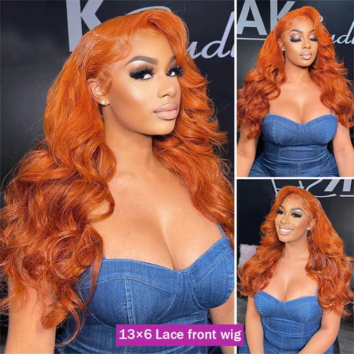 36inch Ginger Orange Lace Front Wigs Human Hair Pre Plucked 200% Density Body Wave 13x4 13x6 Hd Transparent Lace Frontal Wigs
