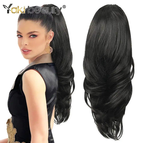 Synthetic Wavy Drawstring Ponytail Extension 20" Long Wave Multi Layered Clip in Ponytail Hair Extensions Stand Up High Fake