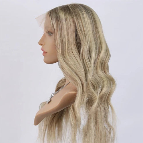 13x4 Body Wave Lace Front Wig for White Women Highlights Ash Blonde Balayage Wig Long Wavy Synthetic Lace Wigs Daily Party Use