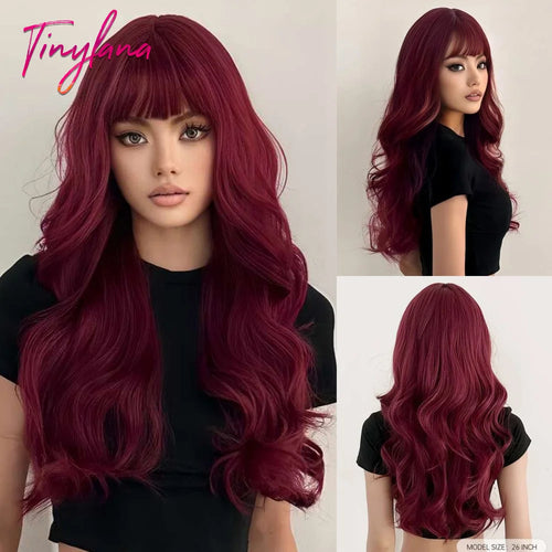 Orange Copper Ginger Long Wavy Synthetic Wigs Red Yellow Wig with Bangs for Women Natural Cosplay Body Wave Heat Resistant Hair