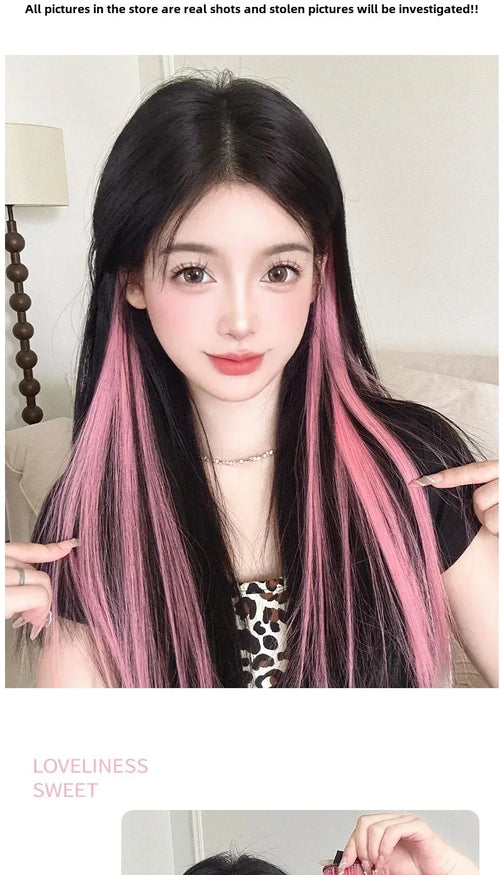 Pink Hair Extension Piece Invisible Traceless Inner Dyed Highlighted Hair Extensions Full Volume Colorful Hair Pieces