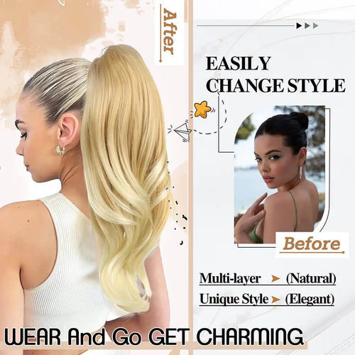 Synthetic Wavy Drawstring Ponytail Extension 20" Long Wave Multi Layered Clip in Ponytail Hair Extensions Stand Up High Fake