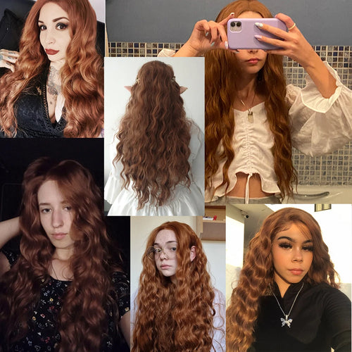 AIMEYA Synthetic Lace Front Wigs for Women Natural Hairline Synthetic Hair Lace Wig Long Brown Wig PrePlucked Cosplay Woman Wigs