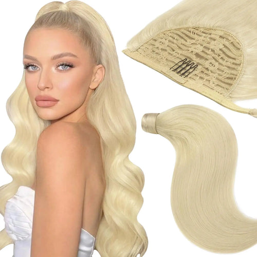 Yelo Ponytail Human Hair Extension Body Wave Wrap Around Ponytail Extension Remy Hair Blond Wavy Natural Black Curly Ponytail