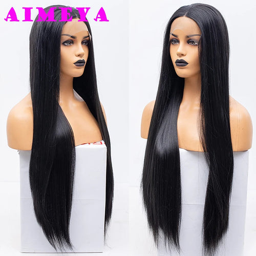 AIMEYA Platinum Blonde Lace Front Wigs for Women Long Natural Wave Synthetic Hair  Heat Resistant Fiber Hair Free Part