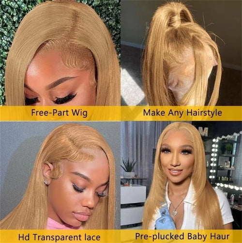 Bone Straight Honey Blonde Wig Human Hair 13x6 Hd Lace Frontal Wigs For Women 36 Inch #27 Colored Wig 13x4 Lace Front Wig 200%