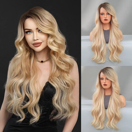 HD Transparent Lace Front Wig Blue Ombre Purple Body Wavy Wigs with Bangs High Density Synthetic Lace Frontal Side Part Wigs