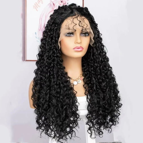 Women’s long curly deep wave lace front wig synthetic middle part design