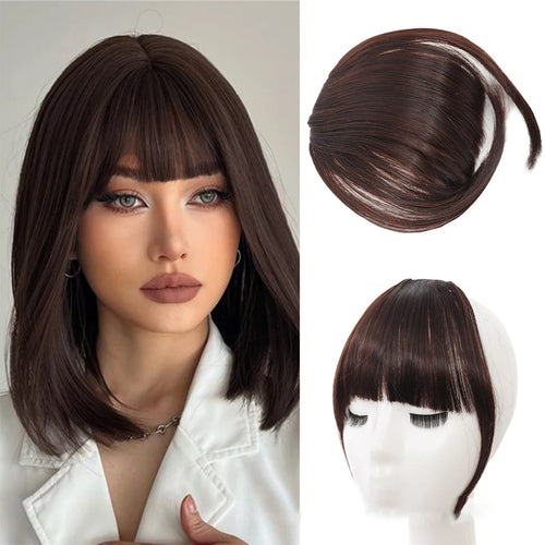 Synthetic Clip-On Bangs Hairpiece – Forehead Fringe with Sideburns, Natural-Look Hair for Women