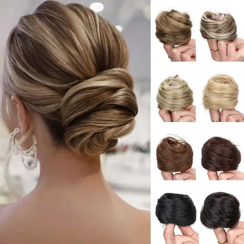 Synthetic Elastic Messy Bun Hairpieces Curly Scrunchie Black Blonde Brown Chignon Band Updo Donut for Women Fake Hair