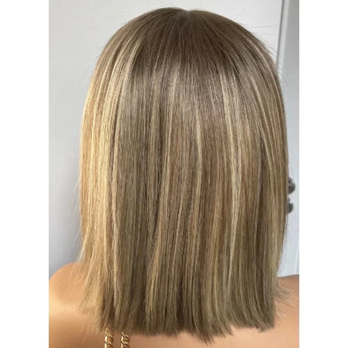Warm Honey Blonde Lace Front Bob Wig – 150% Density, Straight Synthetic Hair for Women