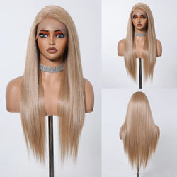 alt="ELEMENT 13x6 lace front synthetic wig straight white blonde daily party elegant hair for women"