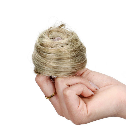 Synthetic Elastic Messy Bun Hairpiece, Curly Scrunchie Updo in Black, Blonde & Brown