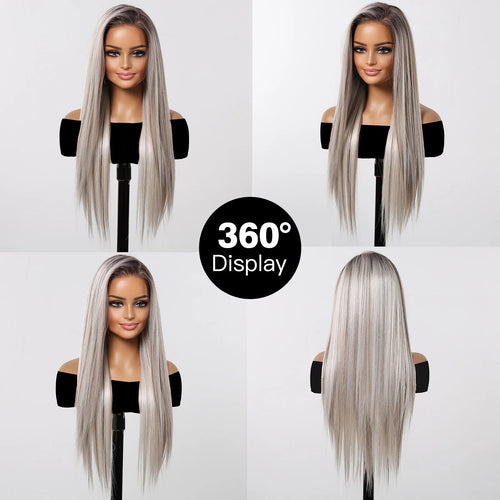 alt="ELEMENT 13x6 lace front synthetic wig straight white blonde daily party elegant hair for women"