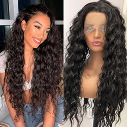 Brown Wig Dark Brown Curly Wig Synthetic Lace Front Wig Glueless Wig Ready to Wear Water Wave Deep Curly Wigs for Women Party