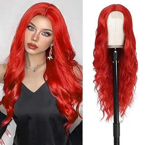 alt="26 inch synthetic lace ombre blonde wavy wig middle part curly natural looking heat-resistant fiber for women"