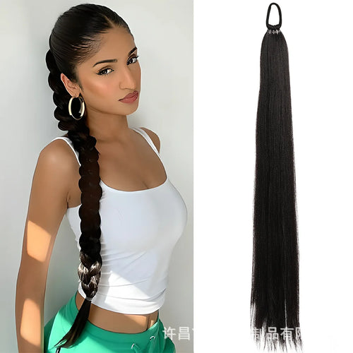 28-Inch Straight Synthetic Ponytail Extension – Elastic Wrap-Around Hairpiece