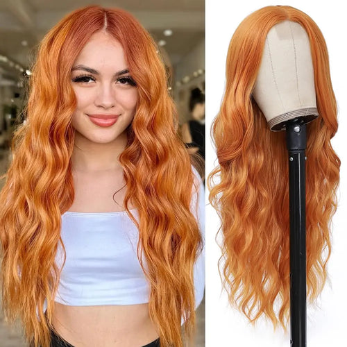 Perruque en dentelle synthétique ombrée blonde ondulée de 26 pouces pour femme