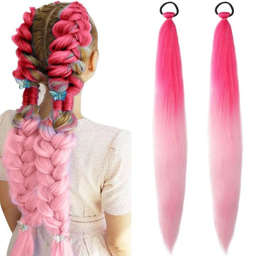 26Inch Synthetic Ponytail Extension with Elastic Tie Hair Band Long Yaki Straight Colored Braiding Ponytail Ombre Colors