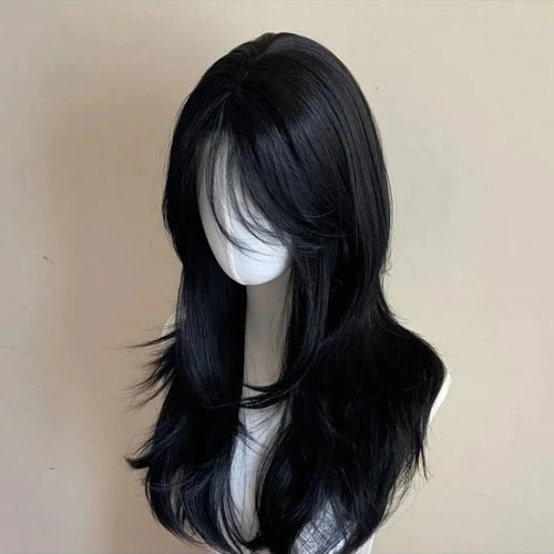 Black Wig Female Headband Body Wavy Rose Hair Net Models in French Bangs High Quality Simulation Hair Synthetic Wig