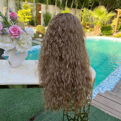 Synthetic Ombre Blonde–Brown Curly Wig – 28 Inch HD Lace Front