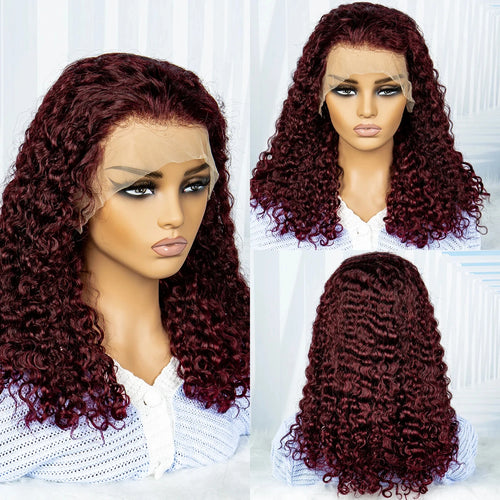 350% Density Red Water Wave Human Hair Wig – 13X4 Lace Frontal
