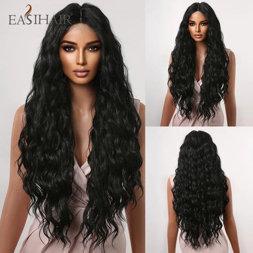 alt="EASIHAIR long blonde lace front synthetic wig natural wave with baby hair for women"