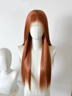 13x4 Orange Lace Front Wig – Long Straight, Soft, Super Thick Synthetic Hair for Women