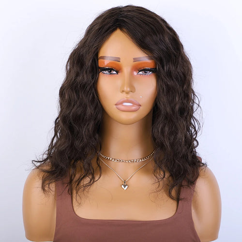 alt="Women’s short pixie cut human hair wig natural brown multi-parting 100% real high-quality hair"