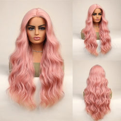alt="ELEMENT elegant part front lace synthetic wig long curly wavy ombre white blonde hair for women daily party"