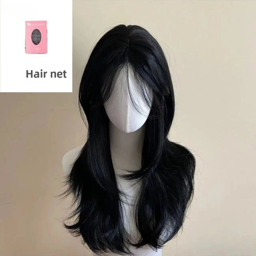 Black Wig Female Headband Body Wavy Rose Hair Net Models in French Bangs High Quality Simulation Hair Synthetic Wig