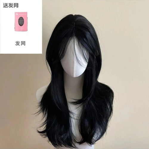 Black Wig Female Headband Body Wavy Rose Hair Net Models in French Bangs High Quality Simulation Hair Synthetic Wig