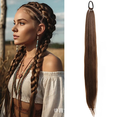 28-Inch Straight Synthetic Ponytail Extension – Elastic Wrap-Around Hairpiece