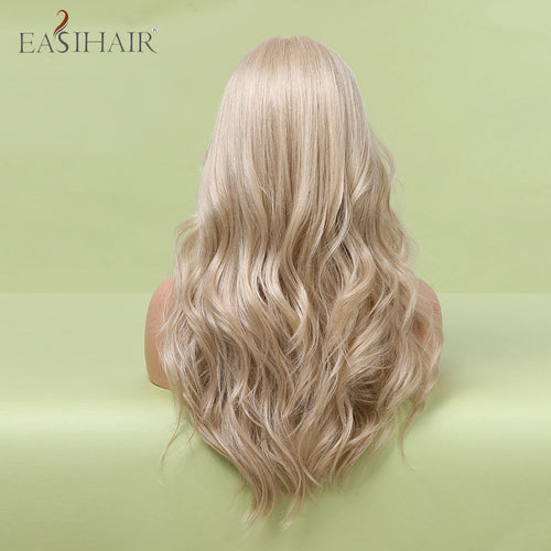 alt="EASIHAIR long blonde lace front synthetic wig natural wave with baby hair for women"