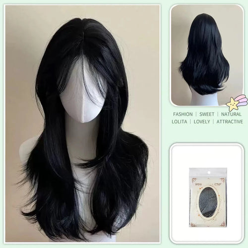 Black Wig Female Headband Body Wavy Rose Hair Net Models in French Bangs High Quality Simulation Hair Synthetic Wig