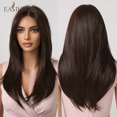 alt="EASIHAIR long blonde lace front synthetic wig natural wave with baby hair for women"