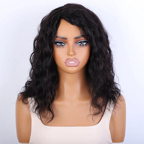 alt="Women’s short pixie cut human hair wig natural brown multi-parting 100% real high-quality hair"