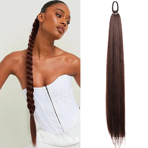 28-Inch Straight Synthetic Ponytail Extension – Elastic Wrap-Around Hairpiece