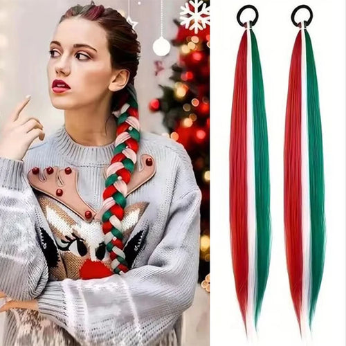 26Inch Synthetic Ponytail Extension with Elastic Tie Hair Band Long Yaki Straight Colored Braiding Ponytail Ombre Colors