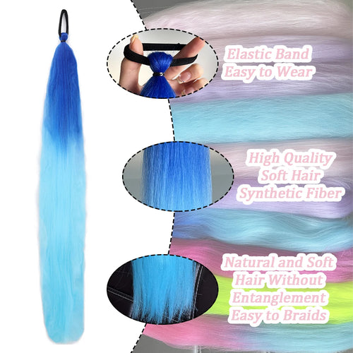 2PCS Synthetic Straight Ponytail, Colorful Braiding Hair with Elastic Bands for Women