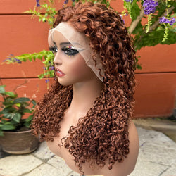 13x4 Lace Front Pixie Curly Wig – Burgundy, 300% Density, Full-Volume Synthetic Hair for Women