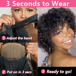 alt="Women’s bob curly human hair wig 16 inch 13x6 lace front pre-plucked water curly style"