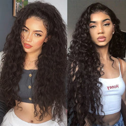 Brown Wig Dark Brown Curly Wig Synthetic Lace Front Wig Glueless Wig Ready to Wear Water Wave Deep Curly Wigs for Women Party