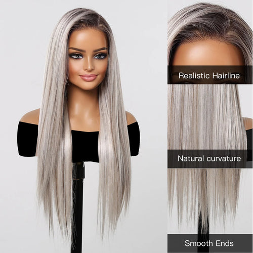 alt="ELEMENT 13x6 lace front synthetic wig straight white blonde daily party elegant hair for women"