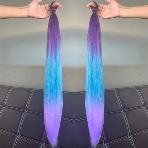 2PCS Straight Synthetic Ponytail Extensions – Colorful Braiding Hair with Elastic Bands for Women