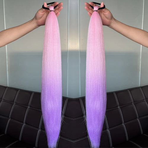 2PCS Straight Synthetic Ponytail Extensions – Colorful Braiding Hair with Elastic Bands for Women