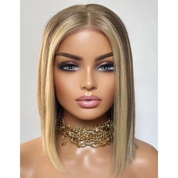 Warm Honey Blonde Lace Front Bob Wig – 150% Density, Straight Synthetic Hair for Women