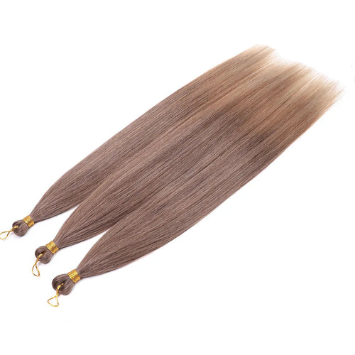 28-Inch Yaki Straight Hair Bundles – 3 Pieces, 300g Ombre Brown Synthetic Pony Hair for Women