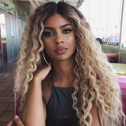 FREEDOM Curly Synthetic Lace Front Wig – 30 Inch Ombre Blonde with Ginger Highlights