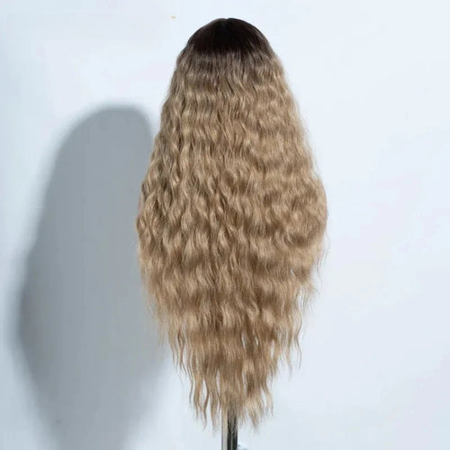 FREEDOM Curly Synthetic Lace Front Wig – 30 Inch Ombre Blonde with Ginger Highlights